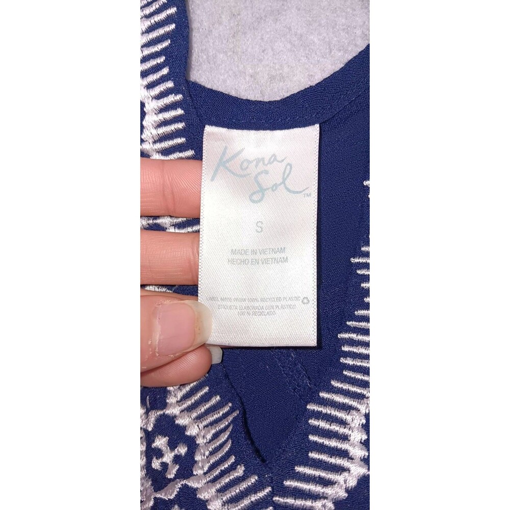 Kona Sol Swim Cover Up Tunic Dress Small Navy Blue Embroidered Tassel Beach Boho - Picture 2 of 10